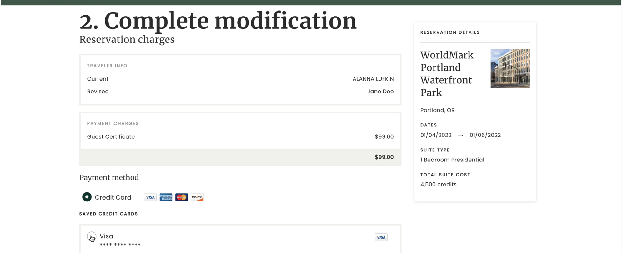 Step 2 Complete modification of the WorldMark by Wyndham booking flow. 